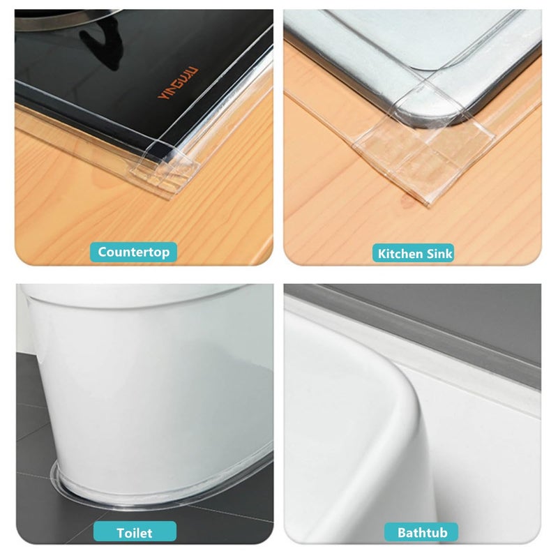 SICCOMA Clear Caulk Tape 2 Rolls Self Adhesive Waterproof Transparent Kitchen Sink Caulking Sealant Tape, Bathroom Caulk Strip for Sink, Toilet, Bath Tub, Countertop, Shower, Backsplash (Clear,1.5" x10.5Ft) - Image 5
